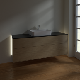 Тумба под раковину Villeroy & Boch Finion 160х50,1 см с подсветкой МДФ шпон дуба/стекло черное матовое G19200PC
