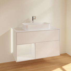 Тумба под раковину Villeroy & Boch Finion 100х50,1 см с подсветкой МДФ глянцевый белый лак/стекло белое матовое G241GFGF