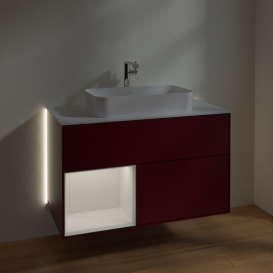 Тумба под раковину Villeroy & Boch Finion 100х50,1 см с подсветкой МДФ пион матовый лак/стекло белое матовое G241GFHB