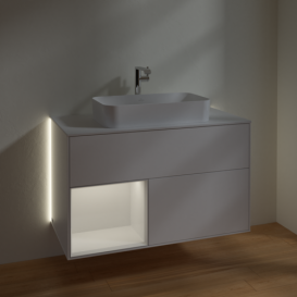 Тумба под раковину Villeroy & Boch Finion 100х50,1 см с подсветкой МДФ белый матовый лак/стекло белое матовое G241GFMT