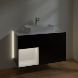 Тумба под раковину Villeroy & Boch Finion 100х50,1 см с подсветкой МДФ черный матовый лак/стекло белое матовое G241GFPD