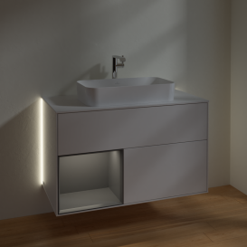 Тумба под раковину Villeroy & Boch Finion 100х50,1 см с подсветкой МДФ глянцевый белый лак/стекло белое матовое G241GKGF