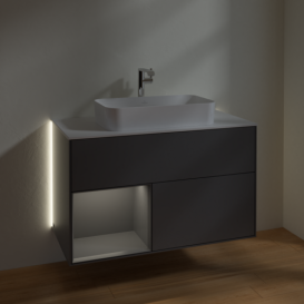 Тумба под раковину Villeroy & Boch Finion 100х50,1 см с подсветкой МДФ антрацит матовый лак/стекло белое матовое G241GKGK