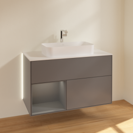 Тумба под раковину Villeroy & Boch Finion 100х50,1 см с подсветкой МДФ антрацит матовый лак/стекло белое матовое G241GKGK