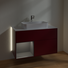 Тумба под раковину Villeroy & Boch Finion 100х50,1 см с подсветкой МДФ пион матовый лак/стекло белое матовое G241GKHB