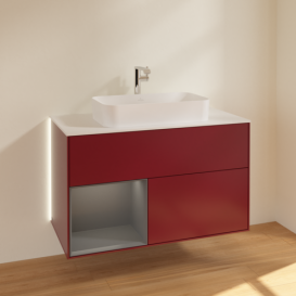 Тумба под раковину Villeroy & Boch Finion 100х50,1 см с подсветкой МДФ пион матовый лак/стекло белое матовое G241GKHB