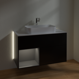 Тумба под раковину Villeroy & Boch Finion 100х50,1 см с подсветкой МДФ черный матовый лак/стекло белое матовое G241GKPD