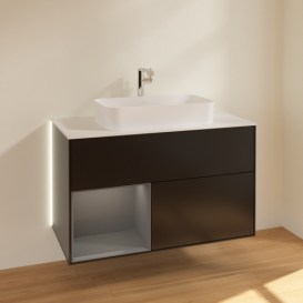 Тумба под раковину Villeroy & Boch Finion 100х50,1 см с подсветкой МДФ черный матовый лак/стекло белое матовое G241GKPD