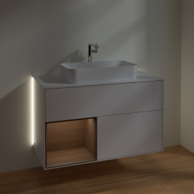 Тумба под раковину Villeroy & Boch Finion 100х50,1 см с подсветкой МДФ глянцевый белый лак/стекло белое матовое G241GNGF