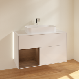 Тумба под раковину Villeroy & Boch Finion 100х50,1 см с подсветкой МДФ глянцевый белый лак/стекло белое матовое G241GNGF