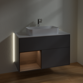 Тумба под раковину Villeroy & Boch Finion 100х50,1 см с подсветкой МДФ антрацит матовый лак/стекло белое матовое G241GNGK