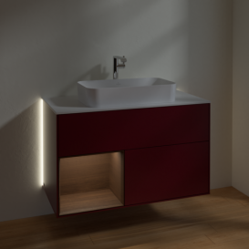 Тумба под раковину Villeroy & Boch Finion 100х50,1 см с подсветкой МДФ пион матовый лак/стекло белое матовое G241GNHB