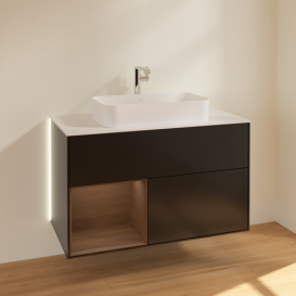 Тумба под раковину Villeroy & Boch Finion 100х50,1 см с подсветкой МДФ черный матовый лак/стекло белое матовое G241GNPD