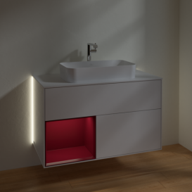 Тумба под раковину Villeroy & Boch Finion 100х50,1 см с подсветкой МДФ глянцевый белый лак/стекло белое матовое G241HBGF