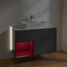 Тумба под раковину Villeroy & Boch Finion 100х50,1 см с подсветкой МДФ антрацит матовый лак/стекло белое матовое G241HBGK