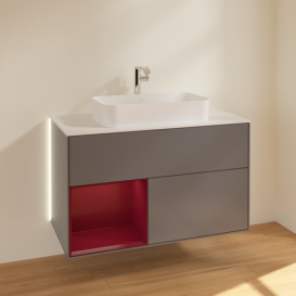 Тумба под раковину Villeroy & Boch Finion 100х50,1 см с подсветкой МДФ антрацит матовый лак/стекло белое матовое G241HBGK