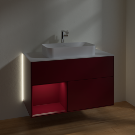 Тумба под раковину Villeroy & Boch Finion 100х50,1 см с подсветкой МДФ пион матовый лак/стекло белое матовое G241HBHB