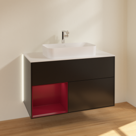 Тумба под раковину Villeroy & Boch Finion 100х50,1 см с подсветкой МДФ черный матовый лак/стекло белое матовое G241HBPD