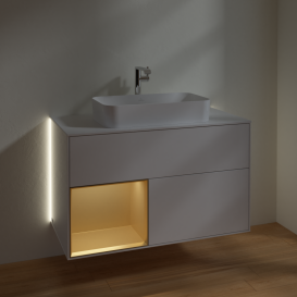 Тумба под раковину Villeroy & Boch Finion 100х50,1 см с подсветкой МДФ глянцевый белый лак/стекло белое матовое G241HFGF