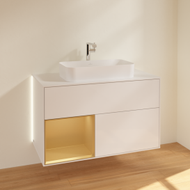 Тумба под раковину Villeroy & Boch Finion 100х50,1 см с подсветкой МДФ глянцевый белый лак/стекло белое матовое G241HFGF