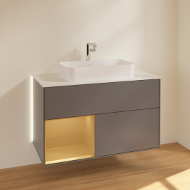 Тумба под раковину Villeroy & Boch Finion 100х50,1 см с подсветкой МДФ антрацит матовый лак/стекло белое матовое G241HFGK