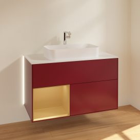 Тумба под раковину Villeroy & Boch Finion 100х50,1 см с подсветкой МДФ пион матовый лак/стекло белое матовое G241HFHB