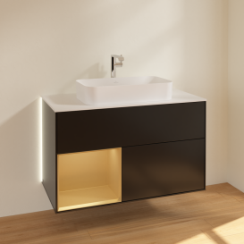 Тумба под раковину Villeroy & Boch Finion 100х50,1 см с подсветкой МДФ черный матовый лак/стекло белое матовое G241HFPD