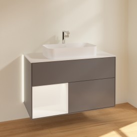 Тумба под раковину Villeroy & Boch Finion 100х50,1 см с подсветкой МДФ антрацит матовый лак/стекло белое матовое G241MTGK