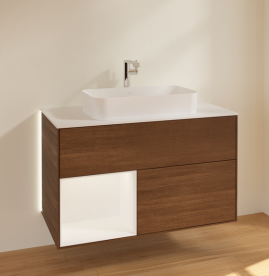 Тумба под раковину Villeroy & Boch Finion 100х50,1 см с подсветкой МДФ шпон грецкого ореха/стекло белое матовое G241MTGN