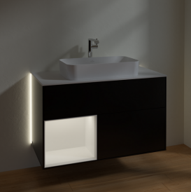 Тумба под раковину Villeroy & Boch Finion 100х50,1 см с подсветкой МДФ черный матовый лак/стекло белое матовое G241MTPD