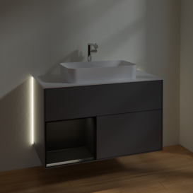 Тумба под раковину Villeroy & Boch Finion 100х50,1 см с подсветкой МДФ антрацит матовый лак/стекло белое матовое G241PDGK