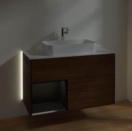 Тумба под раковину Villeroy & Boch Finion 100х50,1 см с подсветкой МДФ шпон грецкого ореха/стекло белое матовое G241PDGN