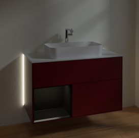 Тумба под раковину Villeroy & Boch Finion 100х50,1 см с подсветкой МДФ пион матовый лак/стекло белое матовое G241PDHB