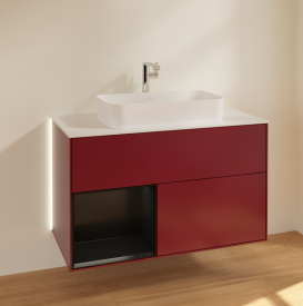 Тумба под раковину Villeroy & Boch Finion 100х50,1 см с подсветкой МДФ пион матовый лак/стекло белое матовое G241PDHB