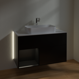 Тумба под раковину Villeroy & Boch Finion 100х50,1 см с подсветкой МДФ черный матовый лак/стекло белое матовое G241PDPD