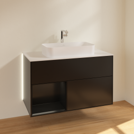 Тумба под раковину Villeroy & Boch Finion 100х50,1 см с подсветкой МДФ черный матовый лак/стекло белое матовое G241PDPD