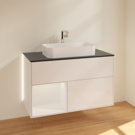 Тумба под раковину Villeroy & Boch Finion 100х50,1 см с подсветкой МДФ глянцевый белый лак/стекло черное матовое G242GFGF