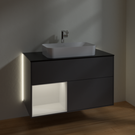 Тумба под раковину Villeroy & Boch Finion 100х50,1 см с подсветкой МДФ антрацит матовый лак/стекло черное матовое G242GFGK