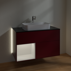 Тумба под раковину Villeroy & Boch Finion 100х50,1 см с подсветкой МДФ пион матовый лак/стекло черное матовое G242GFHB