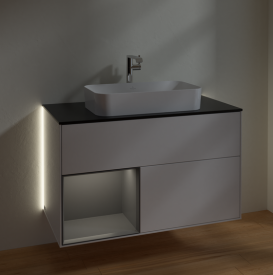 Тумба под раковину Villeroy & Boch Finion 100х50,1 см с подсветкой МДФ глянцевый белый лак/стекло черное матовое G242GKGF