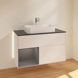 Тумба под раковину Villeroy & Boch Finion 100х50,1 см с подсветкой МДФ глянцевый белый лак/стекло черное матовое G242GKGF