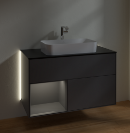 Тумба под раковину Villeroy & Boch Finion 100х50,1 см с подсветкой МДФ антрацит матовый лак/стекло черное матовое G242GKGK