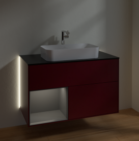 Тумба под раковину Villeroy & Boch Finion 100х50,1 см с подсветкой МДФ пион матовый лак/стекло черное матовое G242GKHB