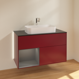 Тумба под раковину Villeroy & Boch Finion 100х50,1 см с подсветкой МДФ пион матовый лак/стекло черное матовое G242GKHB