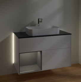 Тумба под раковину Villeroy & Boch Finion 100х50,1 см с подсветкой МДФ белый матовый лак/стекло черное матовое G242GKMT