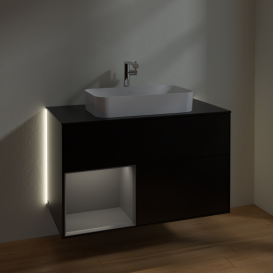 Тумба под раковину Villeroy & Boch Finion 100х50,1 см с подсветкой МДФ черный матовый лак/стекло черное матовое G242GKPD