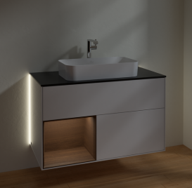 Тумба под раковину Villeroy & Boch Finion 100х50,1 см с подсветкой МДФ глянцевый белый лак/стекло черное матовое G242GNGF