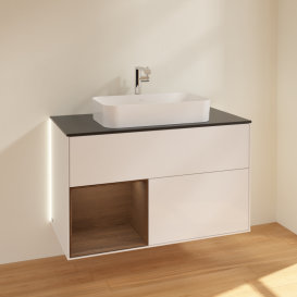 Тумба под раковину Villeroy & Boch Finion 100х50,1 см с подсветкой МДФ глянцевый белый лак/стекло черное матовое G242GNGF