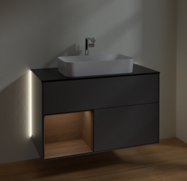 Тумба под раковину Villeroy & Boch Finion 100х50,1 см с подсветкой МДФ антрацит матовый лак/стекло черное матовое G242GNGK