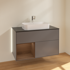 Тумба под раковину Villeroy & Boch Finion 100х50,1 см с подсветкой МДФ антрацит матовый лак/стекло черное матовое G242GNGK